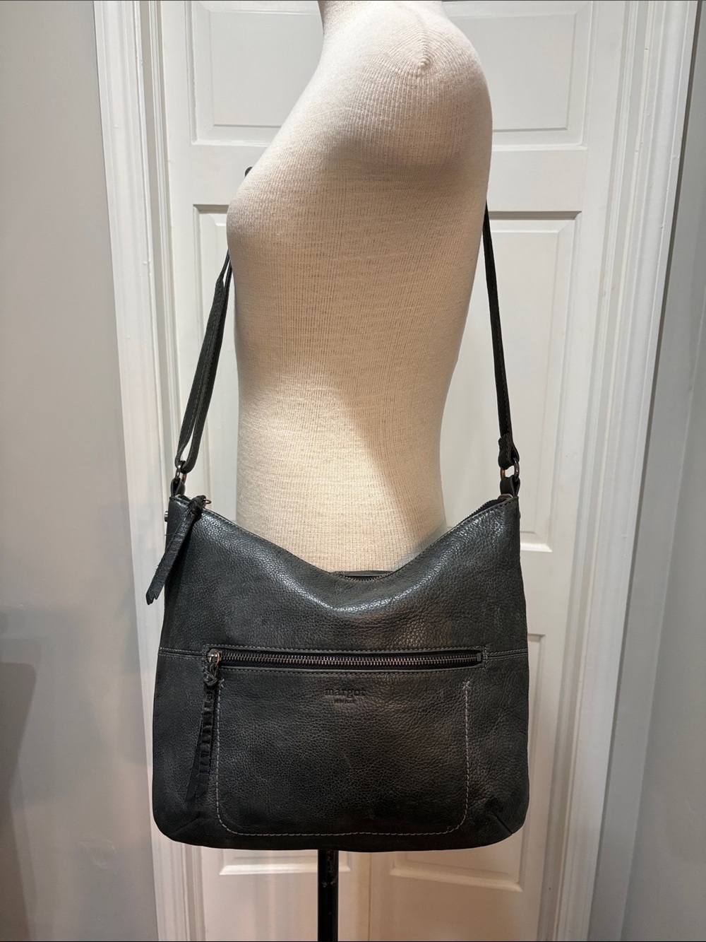 Margot New York distressed black leather crossbody purse